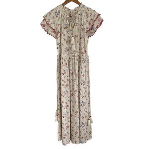 Raga Floral Embroidered Butterfly Short Sleeve Ruffle Midi/Maxi Dress Size Small